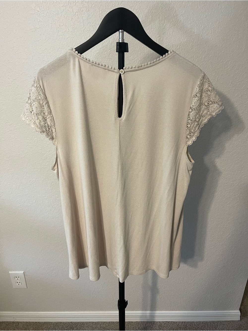 Lace-Trim Short Sleeve Blouse - Ivory by Five - Picture 3 of 6